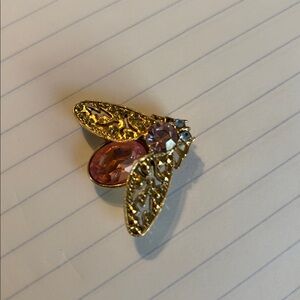 Vintage Gold and Pink Insect Brooch